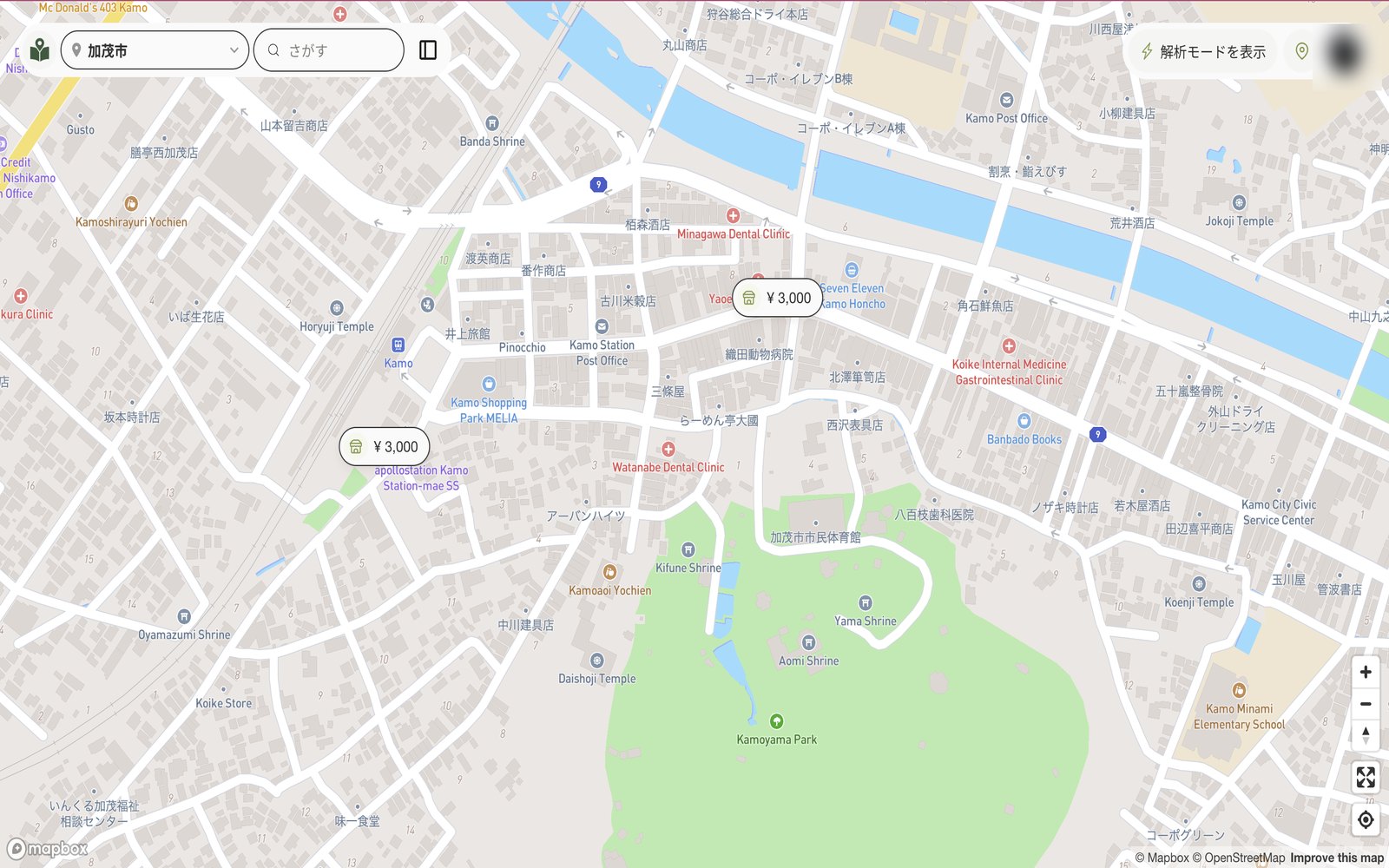 地図上に募集中のスペースが表示された画面